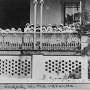 Children on the verandah of Alexandra Home, Coorparoo, Brisbane, Queensland, 1921